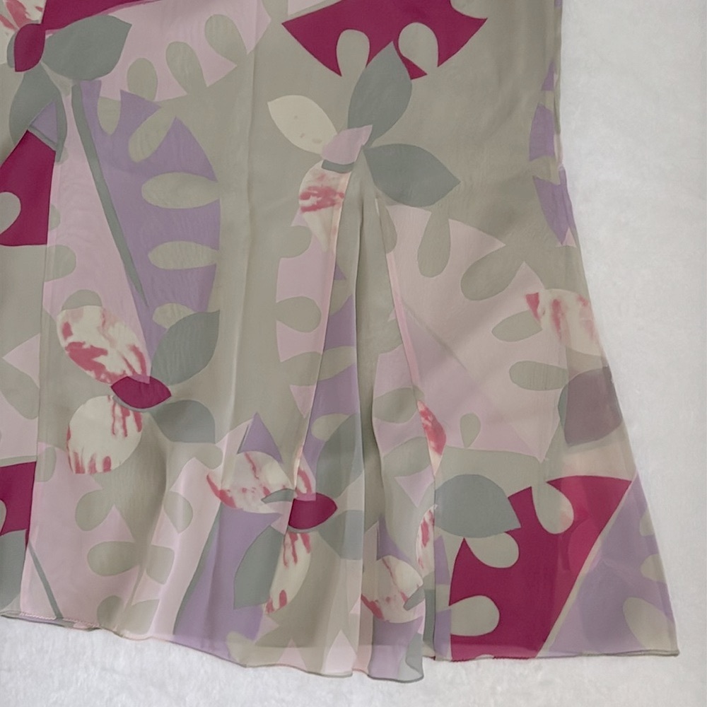 {VTG} Marella by MaxMara | 90s Silk Multicolor Abstract Floral Print Midi Skirt - Picture 14 of 15